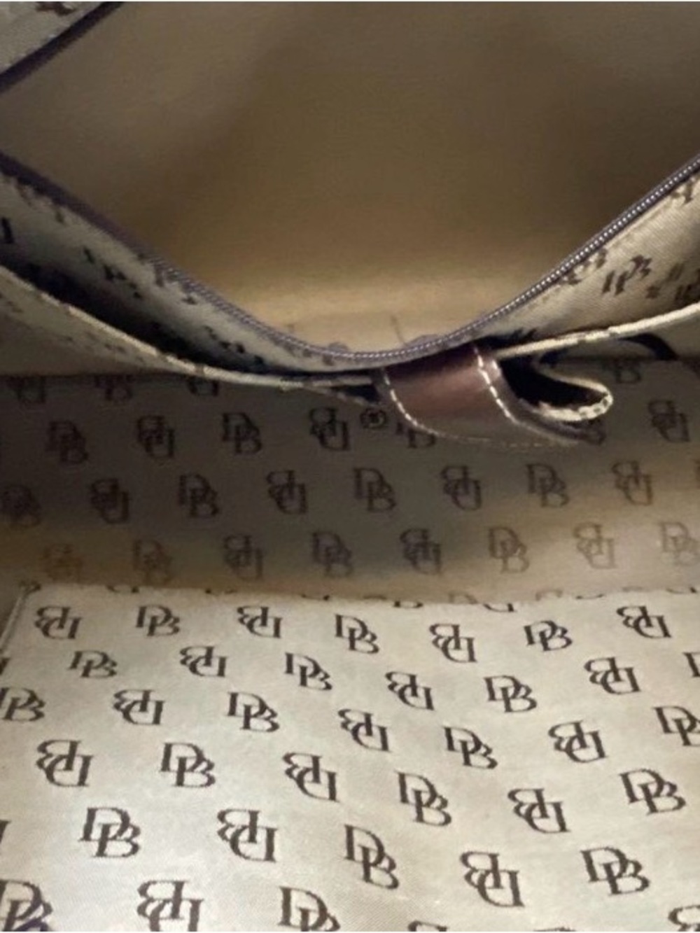 Dooney&Bourke L Monogram Beige & Brown Tote Bag - Picture 2 of 8